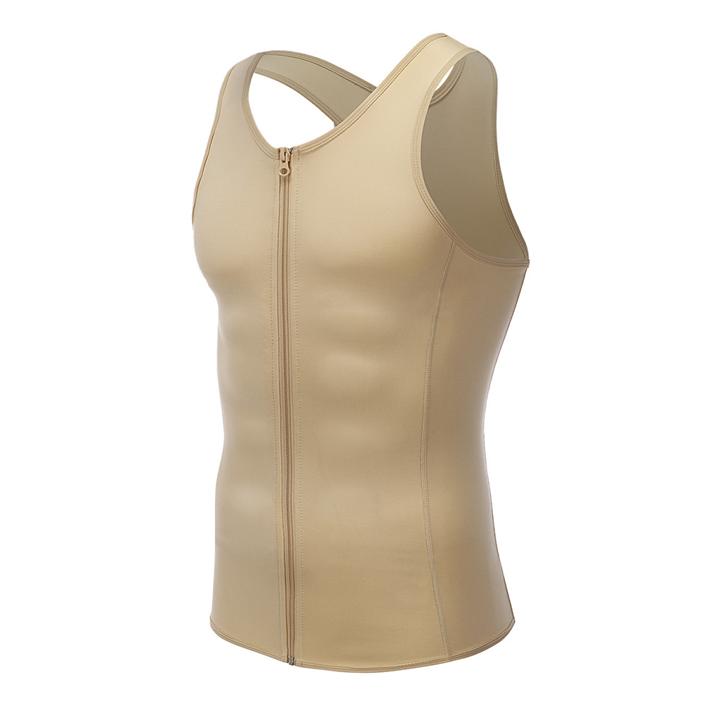 Men nude tummy control vest with hooks and zip
