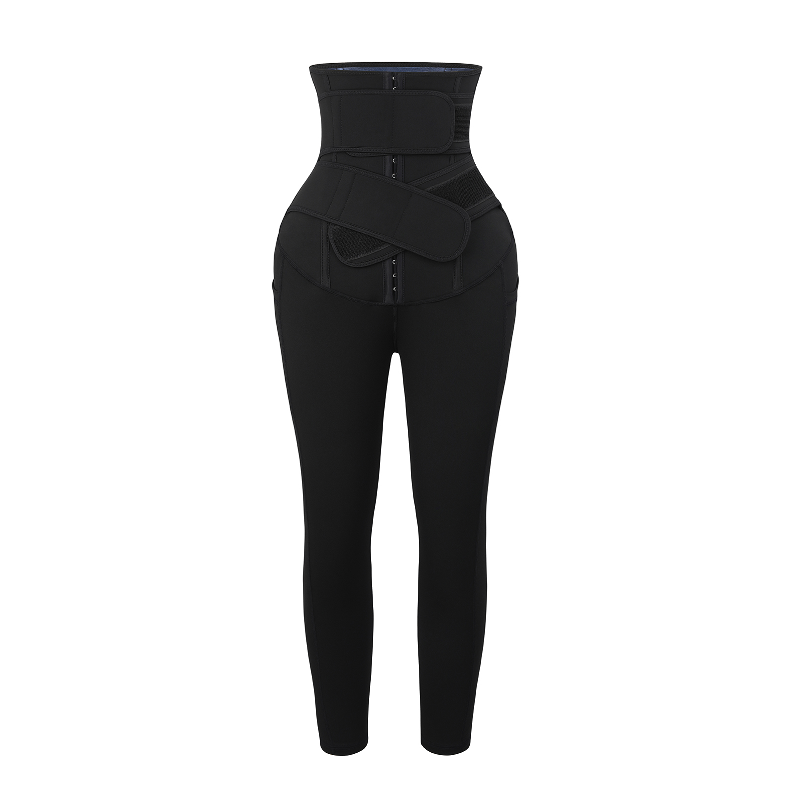 Black high waisted shaping workout leggings with pockets