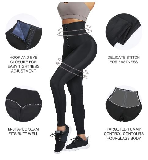 Black high waist leggings with sauna effect details